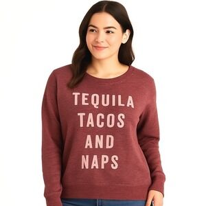 Zoe + Liv‎ Sweatshirt S Heathered Burgundy Pullover Graphic HiLo Cozy Casual